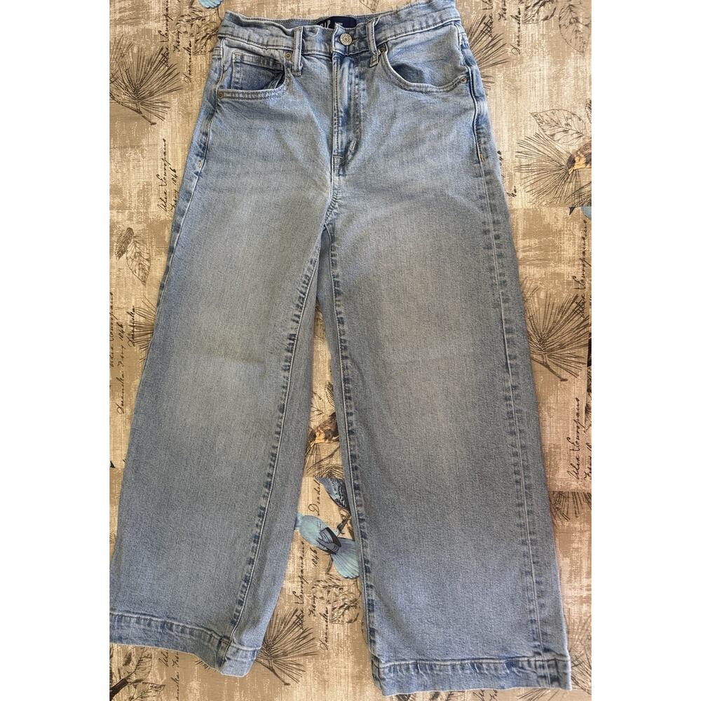 GAP High Rise Wide Leg Crop Jeans Size 2/26 R Light Wash Blue Denim